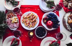 Festive table with typical italian dishes for New Year's Eve