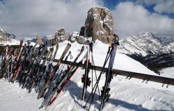 View of Cinque Torri in the Dolomites in winter