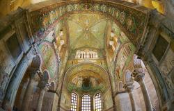 Rich decorated walls and ceiling of the Basilica di San Vitale in Ravenna, Italy