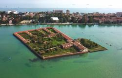 Aerial view of Lazzaretto island in Venice