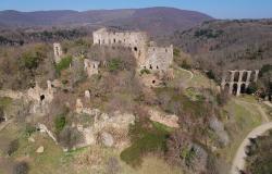 Aerial view of the ancient town on Monterano 