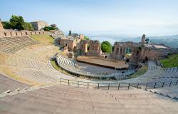 Antique open amphitheater Teatro Greco