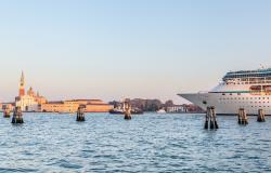 Big cruise ship with tourists 