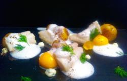 Confit Cod with Confit Egg Yolks and Dill Mayonnaise