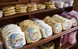 Panforte boxes on display in Siena Italy