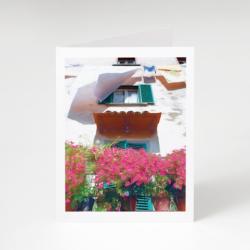 Greeting Card - Balcony Flowers and Laundry, Tuscany