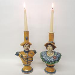 Bonechi Imports Sicilian Alessi Ceramiche Gendarme e Signora Candlestick, Set of 2 candle