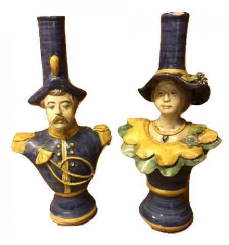 Sicilian Alessi Ceramiche Gendarme e Signora Candlestick, Set of 2