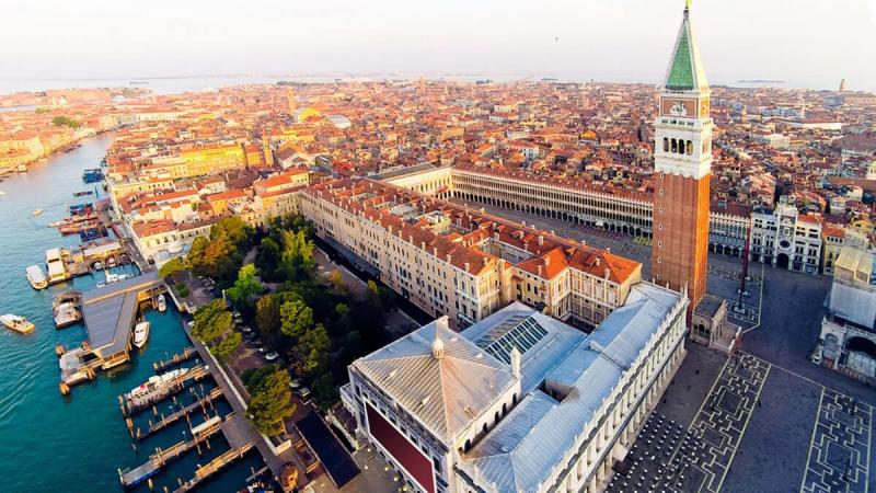 Aerial view of Venice's St. Mark's Square area