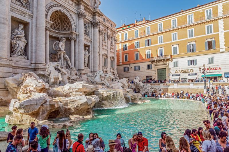 Crowds at Trevi Fountain in Rome