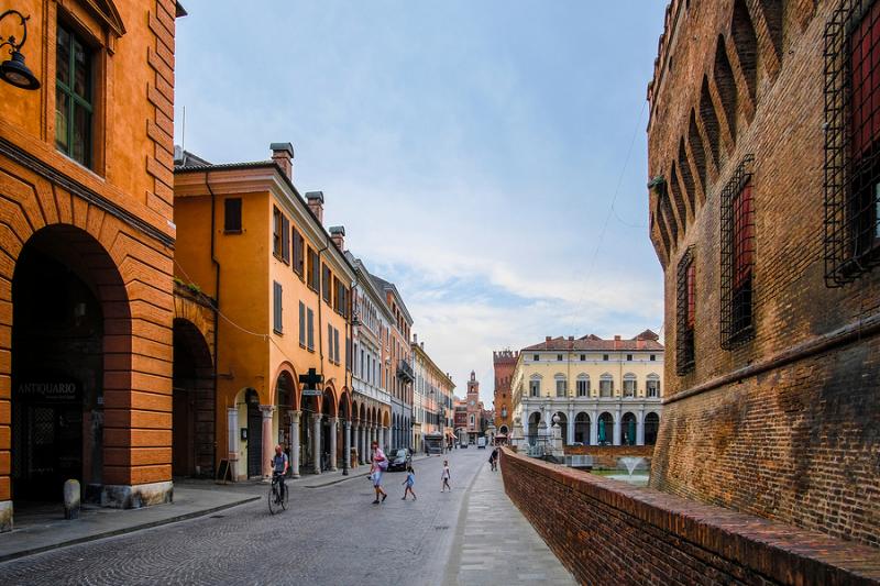 Detail of Ferrara's historic center in Italy