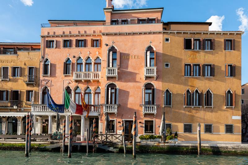 Hotel along the canal in Venice Italy