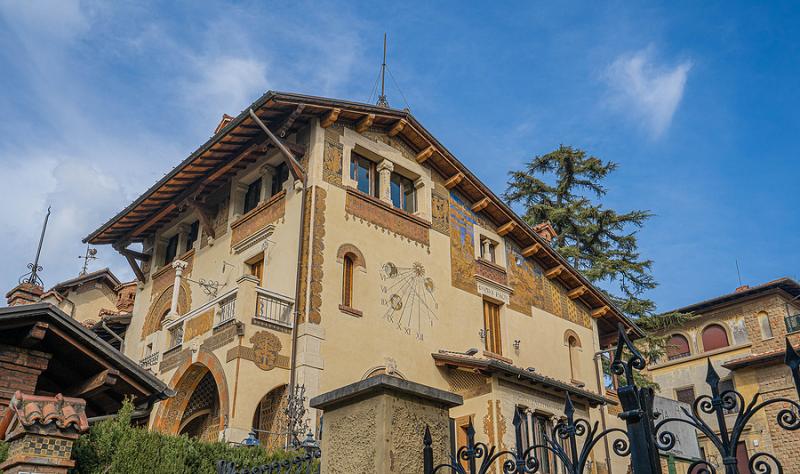 Architectural details of building in Coppedè neighborhood in Rome