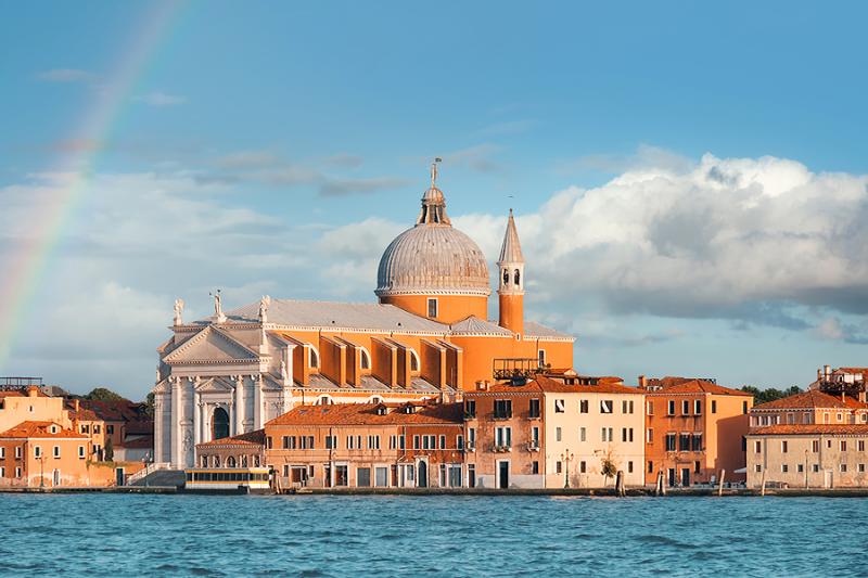 Rainbow over Venice with Redentore Church in the background