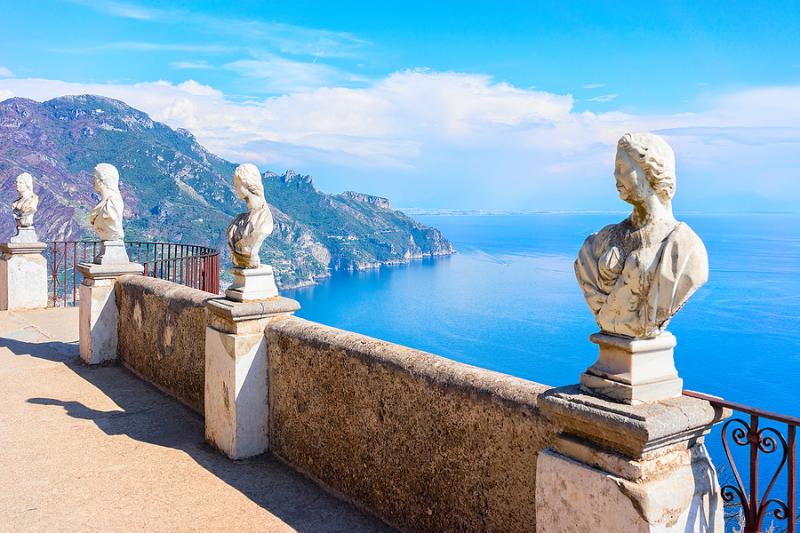 Beautiful seaview from terrace of the infinite at Villa Cimbrone on the Amalfi Coast