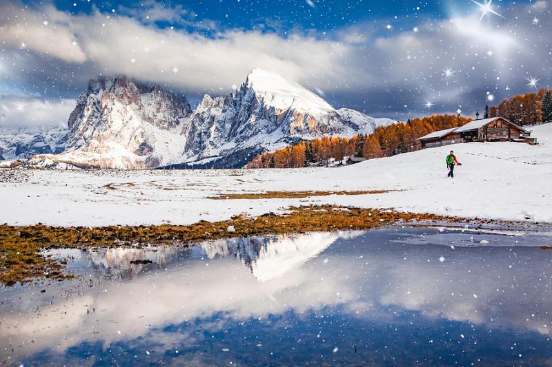 Early winter landscape in the Dolomites