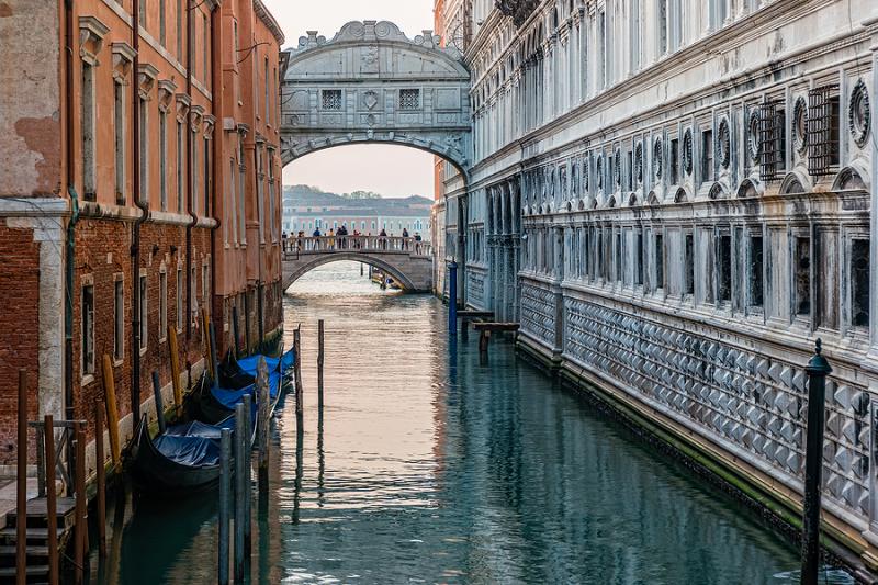 Looking toward the Bridge of Sighs in Venice 