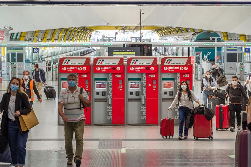 Passenger walks to departure terminal 3 in Rome Fiumicino Airport