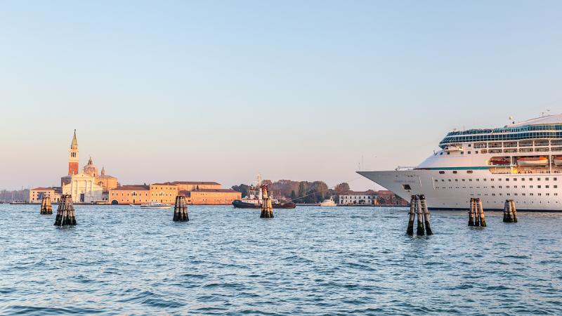 Big cruise ship with tourists 