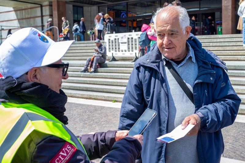 A steward checks QR codes in Venice