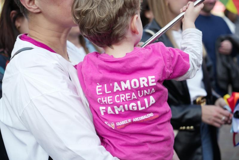 protest in favor of rights of children of same-sex couples in Turin, April 2023