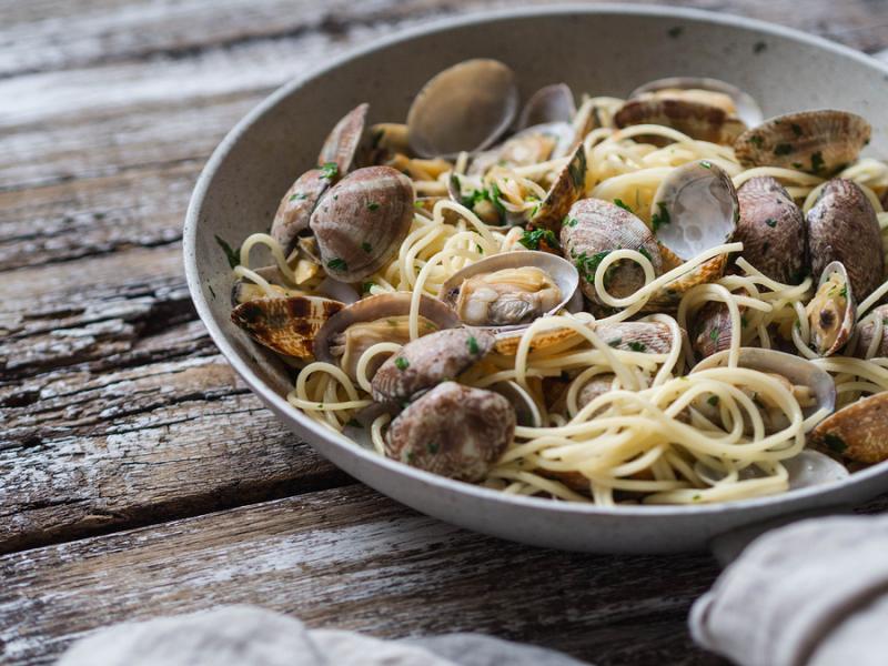 Spaghetti with clams Italian dish