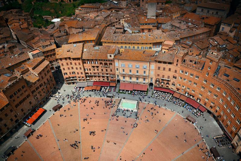 View from above of Piazza del Campo in Siena