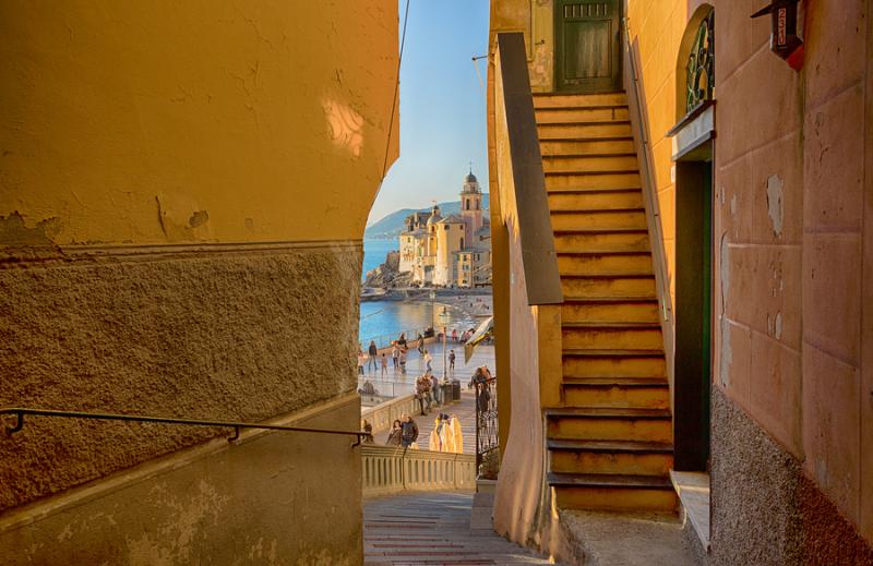 Picturesque street view in Camogli, Liguria