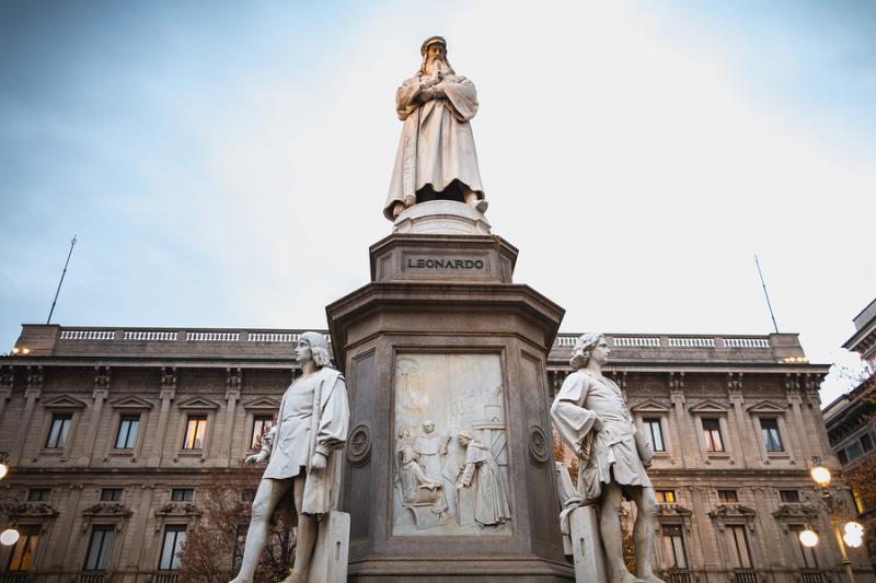 The Leonardo da Vinci statue in Milan Italy